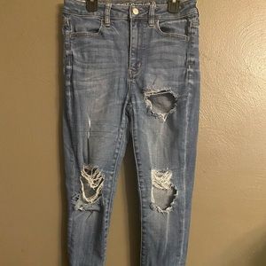 stretchy American Eagle high waisted ripped jeans